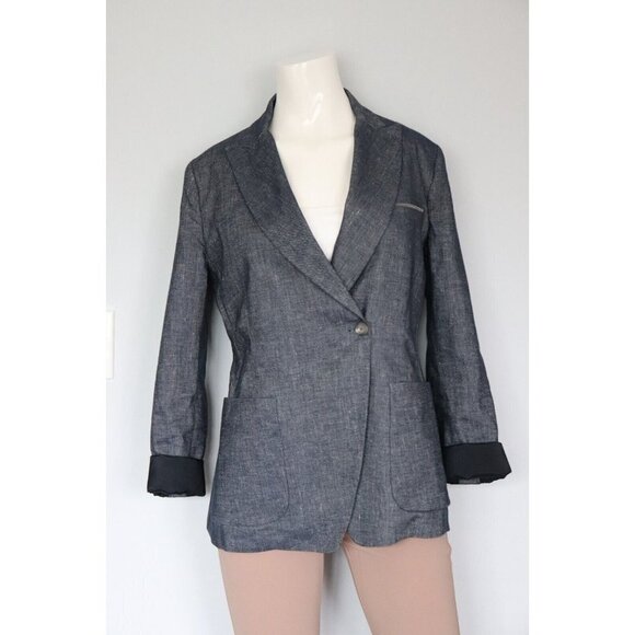 Fabiana Filippi Womens US12 Blue Brilliant Beading Jacket Double Breasted Blazer - Picture 6 of 11